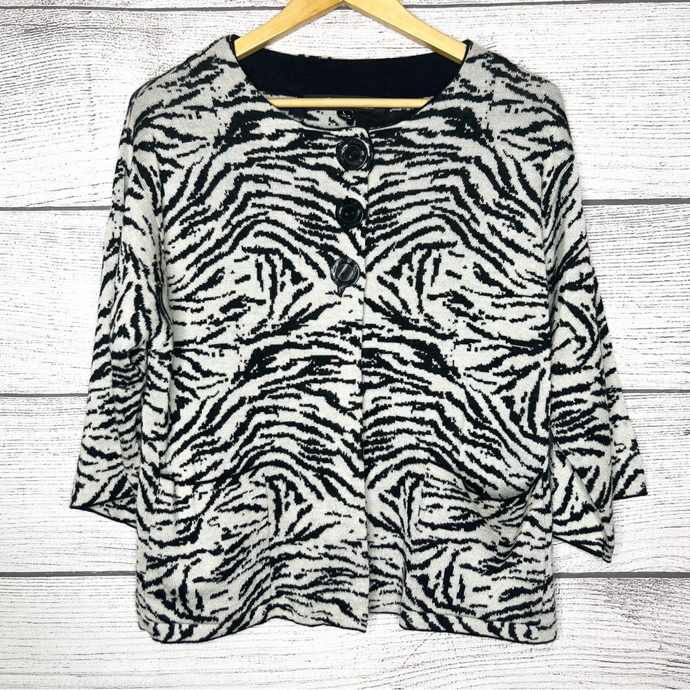 Kasper Chic Zebra Print Button-Up Wool Blend Swea… - image 2